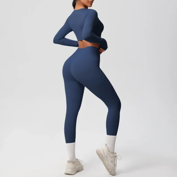 Premium Essentials Two-Piece Fitness Set | Long Sleeve Crop Top & High-Waist Pocket Leggings System - Image 2