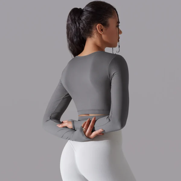 Seamless Ribbed Performance Crop | Long Sleeve Training Top with Integrated Support System - Image 38
