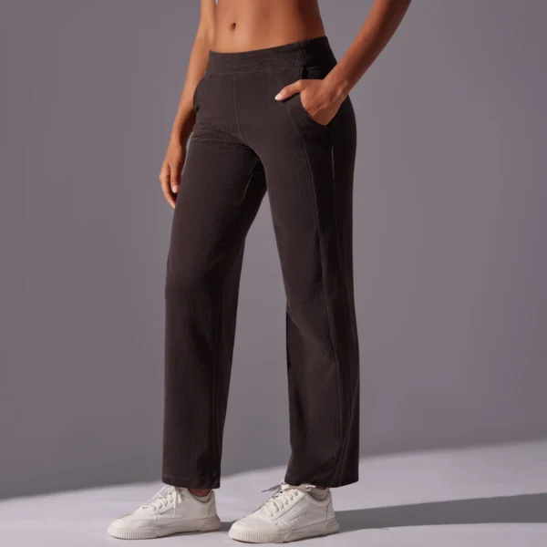 Thermal Luxe Corduroy Straight-Leg Pants | High-Waist Performance Lounge Pants with Functional Pockets - Image 4