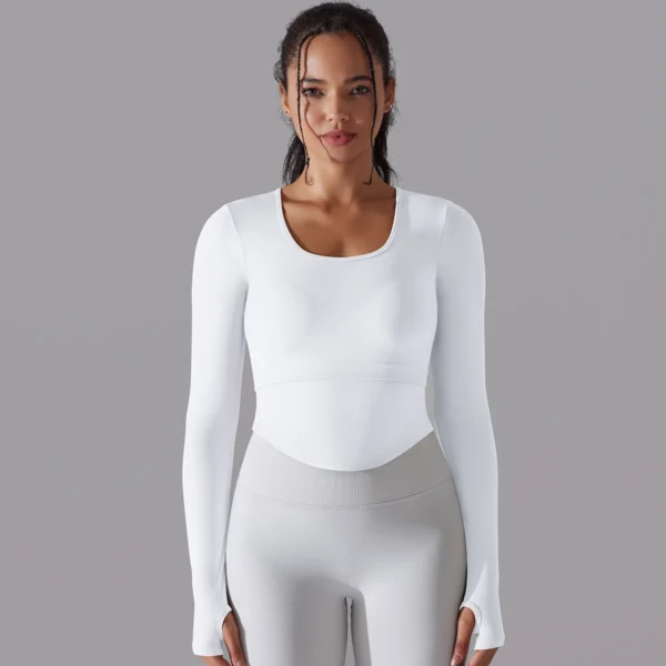 Seamless Ribbed Performance Crop | Long Sleeve Training Top with Integrated Support System - Image 27