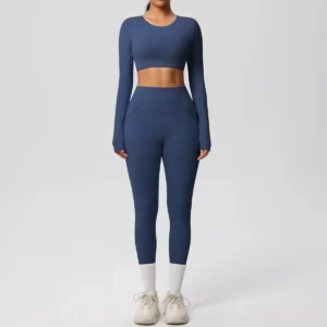 Premium Essentials Two-Piece Fitness Set | Long Sleeve Crop Top & High-Waist Pocket Leggings System