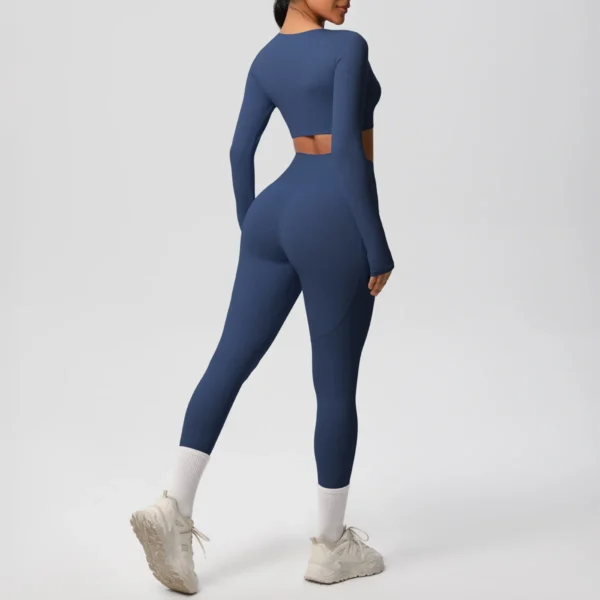 Premium Essentials Two-Piece Fitness Set | Long Sleeve Crop Top & High-Waist Pocket Leggings System - Image 10