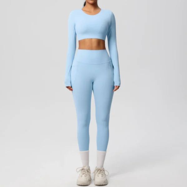 Premium Essentials Two-Piece Fitness Set | Long Sleeve Crop Top & High-Waist Pocket Leggings System - Image 21