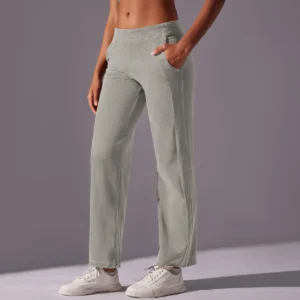 Thermal Luxe Corduroy Straight-Leg Pants | High-Waist Performance Lounge Pants with Functional Pockets