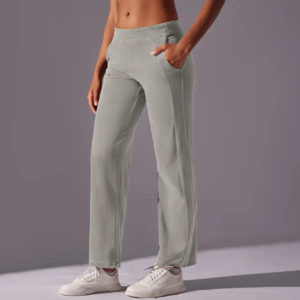 Thermal Luxe Corduroy Straight-Leg Pants | High-Waist Performance Lounge Pants with Functional Pockets