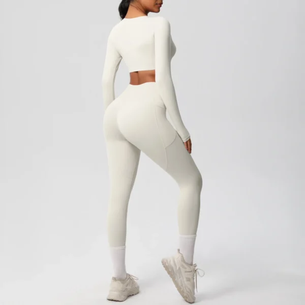 Premium Essentials Two-Piece Fitness Set | Long Sleeve Crop Top & High-Waist Pocket Leggings System - Image 17