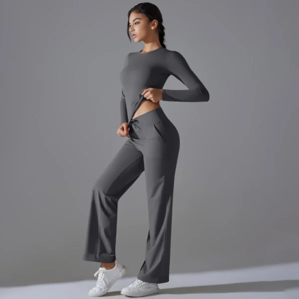 Harmony Two-Piece Athletic System | Premium Long Sleeve Performance Set with High-Waist Leggings & Functional Pockets - Image 6