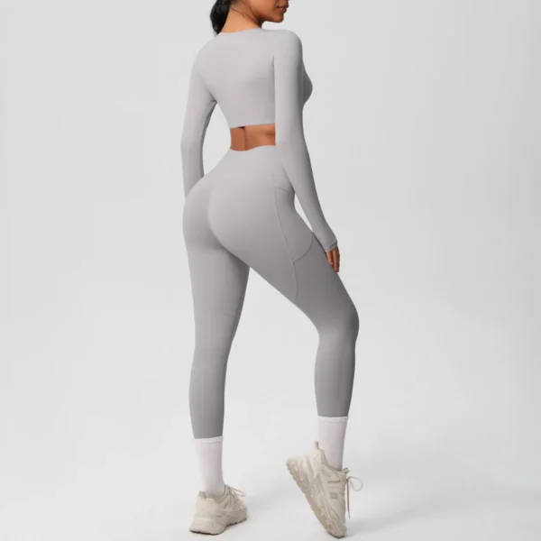 Premium Essentials Two-Piece Fitness Set | Long Sleeve Crop Top & High-Waist Pocket Leggings System - Image 20