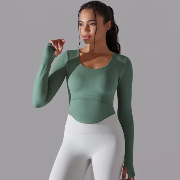 Seamless Ribbed Performance Crop | Long Sleeve Training Top with Integrated Support System - Image 29
