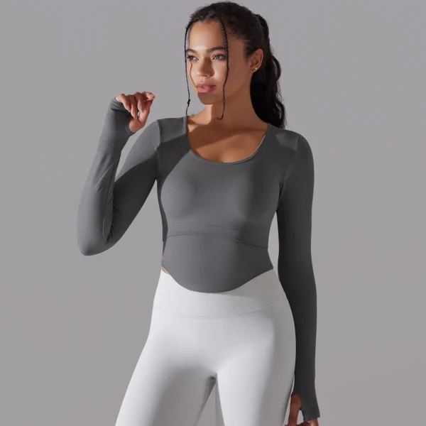 Seamless Ribbed Performance Crop | Long Sleeve Training Top with Integrated Support System - Image 37
