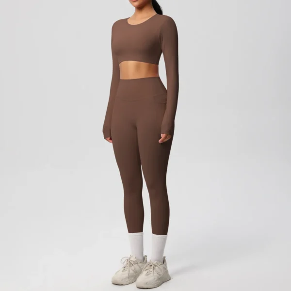 Premium Essentials Two-Piece Fitness Set | Long Sleeve Crop Top & High-Waist Pocket Leggings System - Image 7