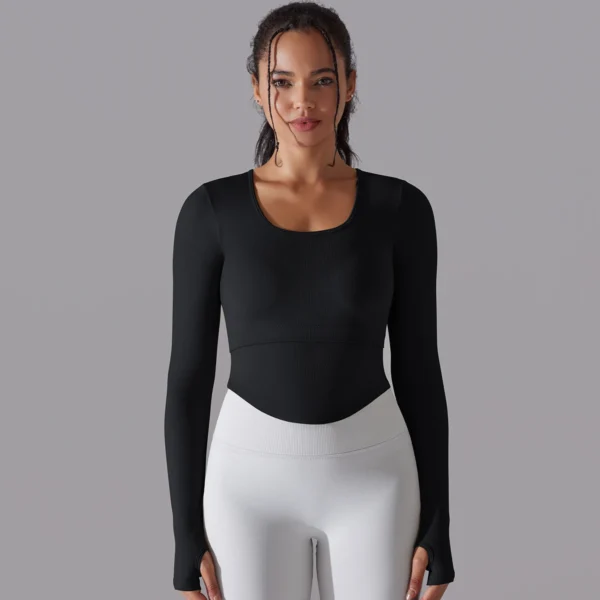 Seamless Ribbed Performance Crop | Long Sleeve Training Top with Integrated Support System - Image 32