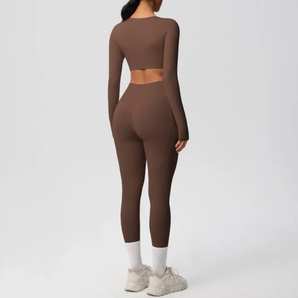 Premium Essentials Two-Piece Fitness Set | Long Sleeve Crop Top & High-Waist Pocket Leggings System - Image 8