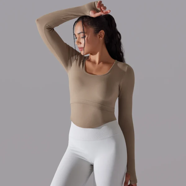 Seamless Ribbed Performance Crop | Long Sleeve Training Top with Integrated Support System - Image 24