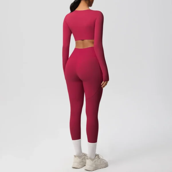 Premium Essentials Two-Piece Fitness Set | Long Sleeve Crop Top & High-Waist Pocket Leggings System - Image 26