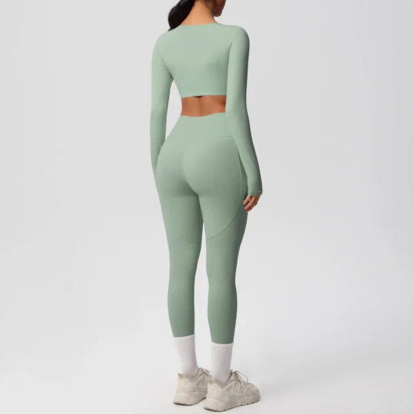 Premium Essentials Two-Piece Fitness Set | Long Sleeve Crop Top & High-Waist Pocket Leggings System - Image 13