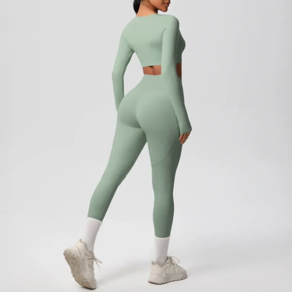 Premium Essentials Two-Piece Fitness Set | Long Sleeve Crop Top & High-Waist Pocket Leggings System - Image 14