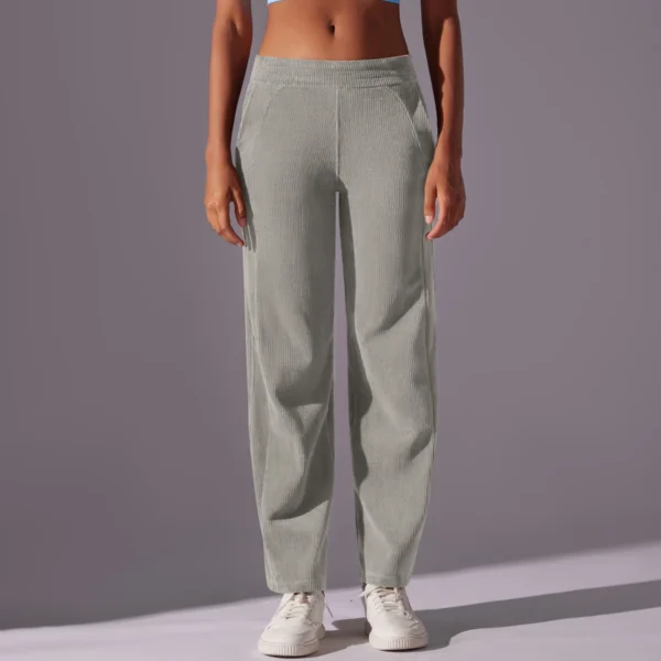 Thermal Luxe Corduroy Straight-Leg Pants | High-Waist Performance Lounge Pants with Functional Pockets - Image 2