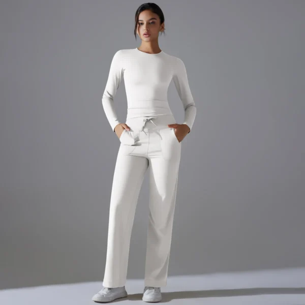 Harmony Two-Piece Athletic System | Premium Long Sleeve Performance Set with High-Waist Leggings & Functional Pockets