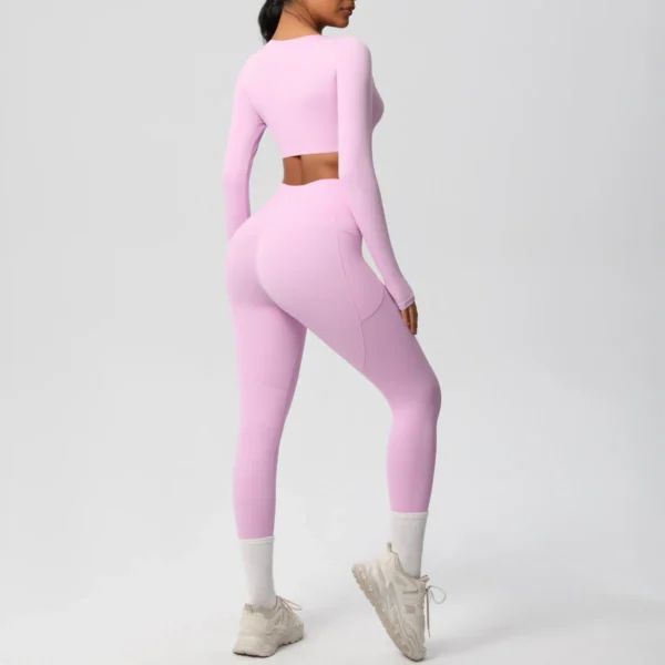 Premium Essentials Two-Piece Fitness Set | Long Sleeve Crop Top & High-Waist Pocket Leggings System - Image 4