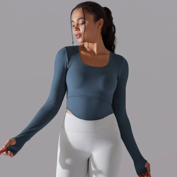 Seamless Ribbed Performance Crop | Long Sleeve Training Top with Integrated Support System - Image 31
