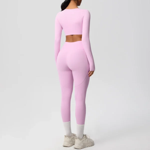 Premium Essentials Two-Piece Fitness Set | Long Sleeve Crop Top & High-Waist Pocket Leggings System - Image 3