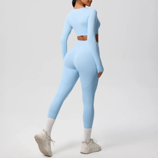 Premium Essentials Two-Piece Fitness Set | Long Sleeve Crop Top & High-Waist Pocket Leggings System - Image 24